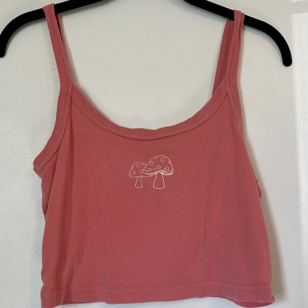 Pink mushroom cropped tank top